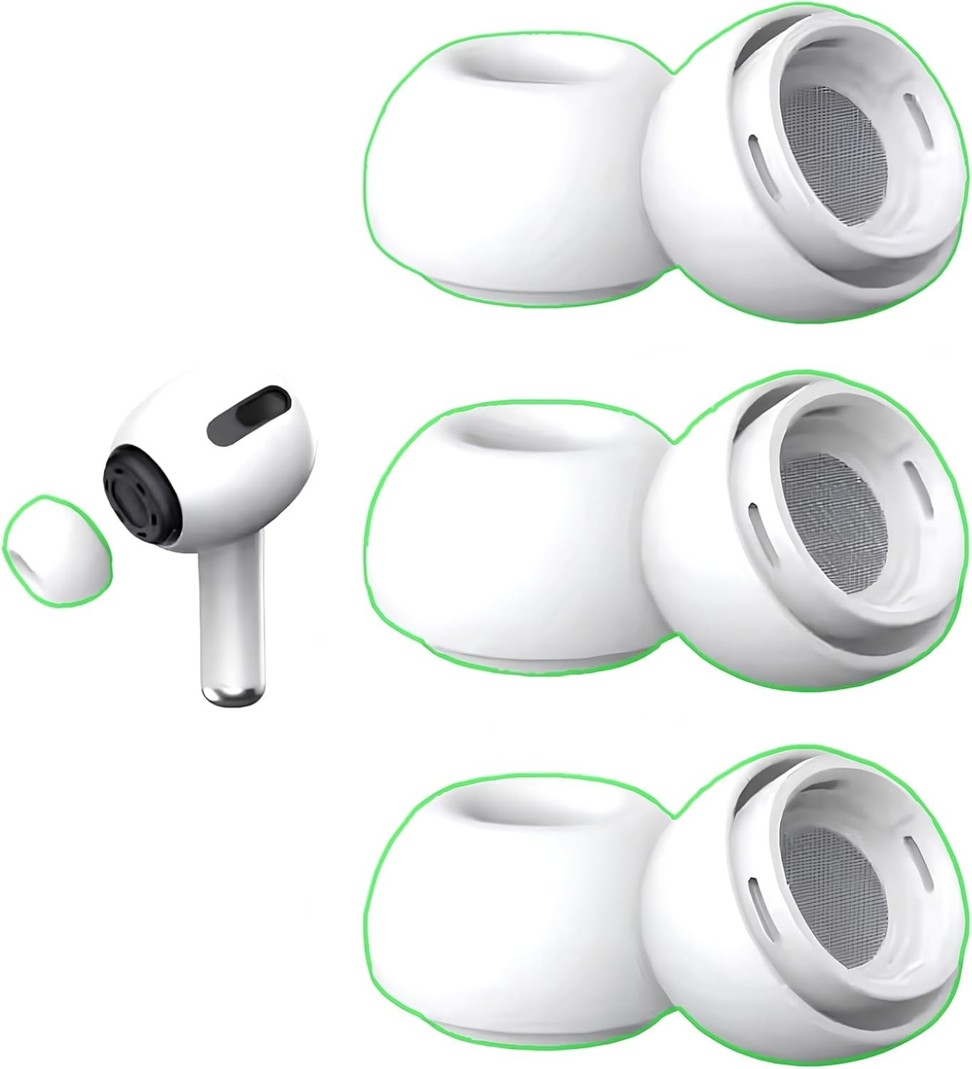 AirPods Pro 1. ve 2. Nesil ile Uyumlu 3 Farklı Boyutta Silikon Yedek Kulaklık Uçları, AirPods Pro Ear Tips - 3 Sets (S/M/L)