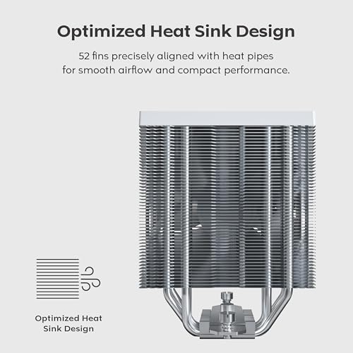 MONTECH NX400 ARGB - CPU Soğutucu, Tek Kule, 4 Gelişmiş Isı Borusu, 52 Kanatlı Isı Emici, E28, 120 mm FDB Statik Basınçlı Fan, 28 mm Fan Kalınlığı, Köşe Kapağı Ayak Pedleri, ARGB - Beyaz
