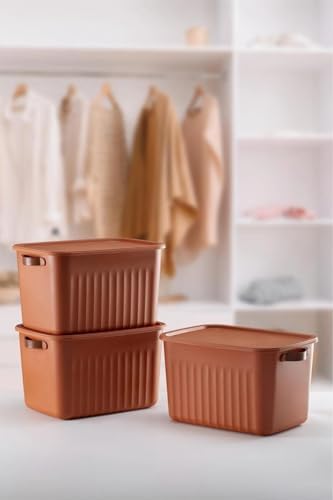 Alternative view of 3 Adet Modern Kapaklı Saklama Kutusu Seti -15 Litre – Turuncu -Taşınabilir Kulplu, Dolap İçi Düzenleyici, Çok Amaçlı Organizer Kutu, Oyuncak & Kıyafet Kutusu