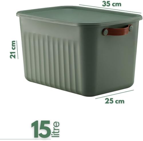 Alternative view of 3 Adet Modern Kapaklı Saklama Kutusu Seti -15 Litre – Yeşil- Taşınabilir Kulplu, Dolap İçi Düzenleyici, Çok Amaçlı Organizer Kutu, Oyuncak & Kıyafet Kutusu