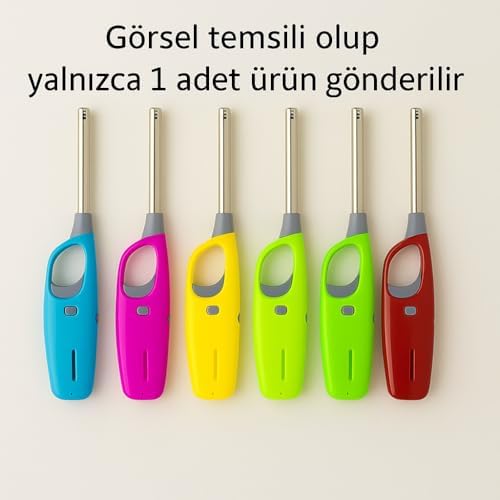 Uzun Gazlı Çakmak – Renkli, Güvenlik Kilitli, Ayarlanabilir Alevli, Yeniden Doldurulabilir, Mum, Ocak, Şömine, Mangal İçin