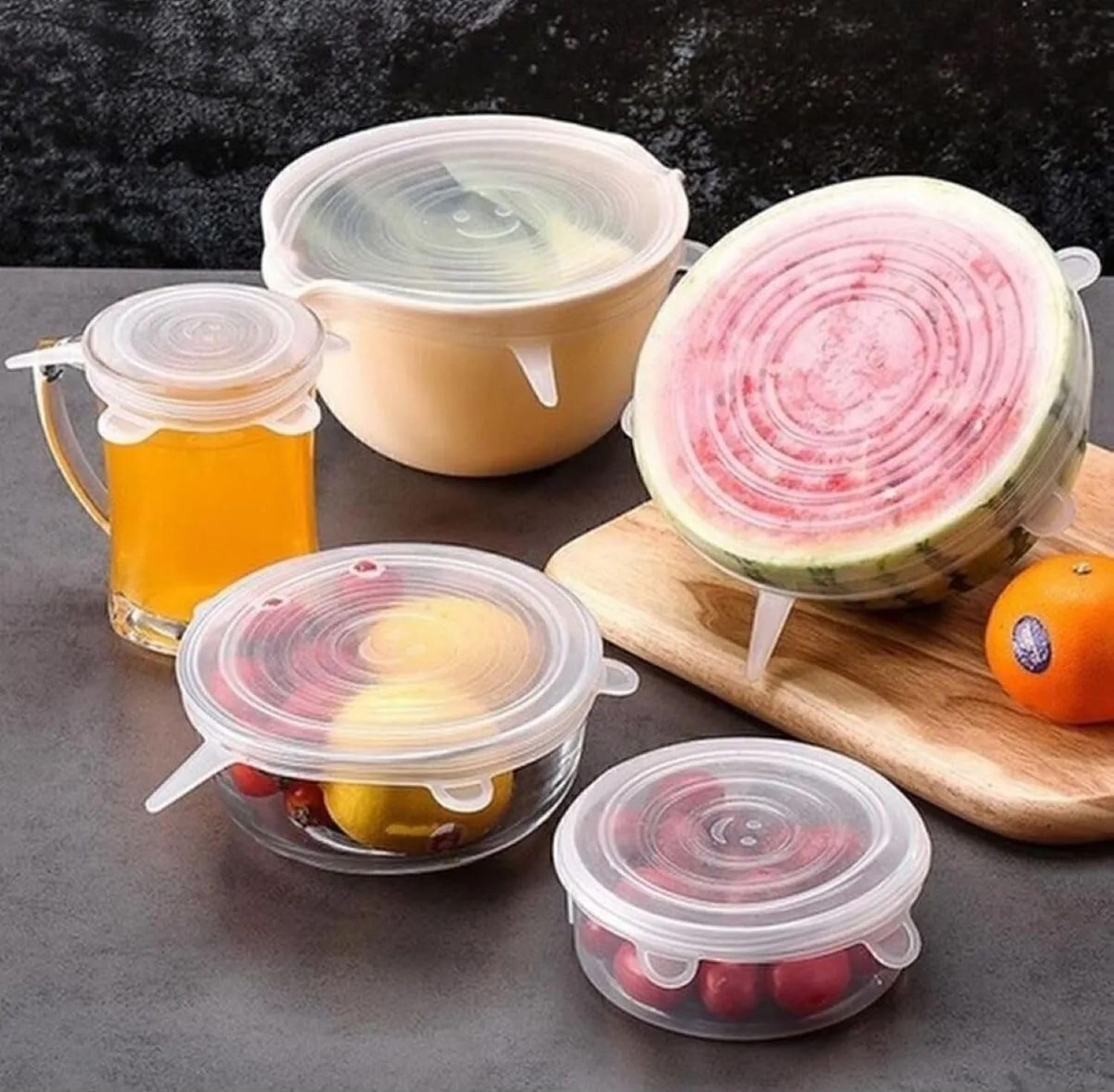 6 Boy Gıda Koruyucu Silikon Kapak Seti – Esnek, Sızdırmaz, Yeniden Kullanılabilir, Mikrodalga ve Buzdolabı Uyumlu Kapaklar