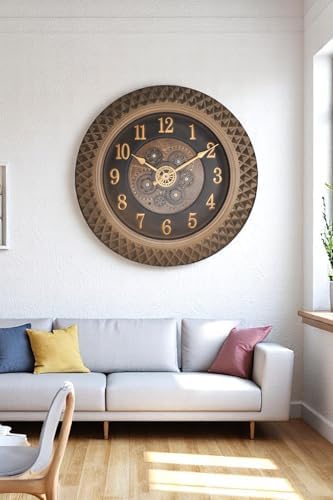 Alternative view of Premium Serisi Antik Eskitme Space Kadranlı Döner Çarklı Ev ve Ofis Duvar Saati Kabartma Rakamlı 40 CM Bronz