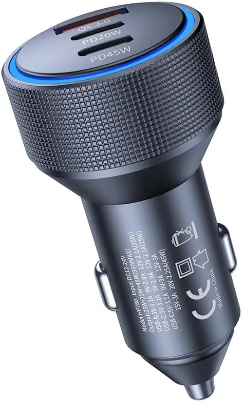 Hp-780 105 Watt Araç Içi Şarj Cihazı 3.1A Pd 45 Watt Hızlı Şarj Aleti Metal Çakmaklık Şarj Type C 3-Port Işıklı