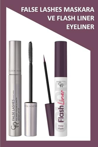 False Lashes Siyah Maskara ve Liner Mürdüm Eyeliner Makyaj Seti