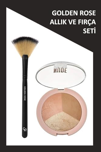 Fan Brush - Yelpaze Fırça ve Nude Look Baked Trio Face Powder - Allık Bronzlaştırıcı Aydınlatıcı Set