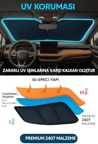 Alternative view of Araba Ön Cam Güneşlik Kolay Katlanabilir (150cm x 70cm) - UV Koruma ve Isı Azaltma Otomobil Güneşlikleri