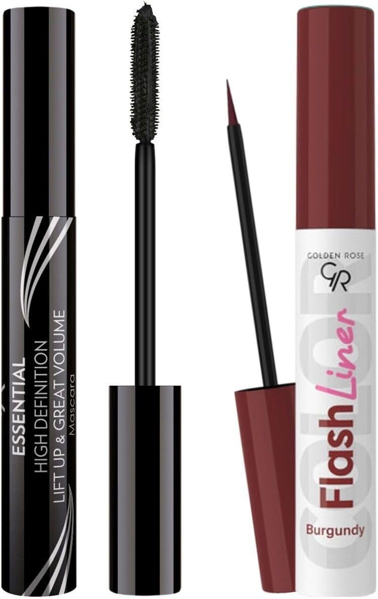 Hacim Veren Maskara Siyah ve Liner Bordo Eyeliner Makyaj Seti