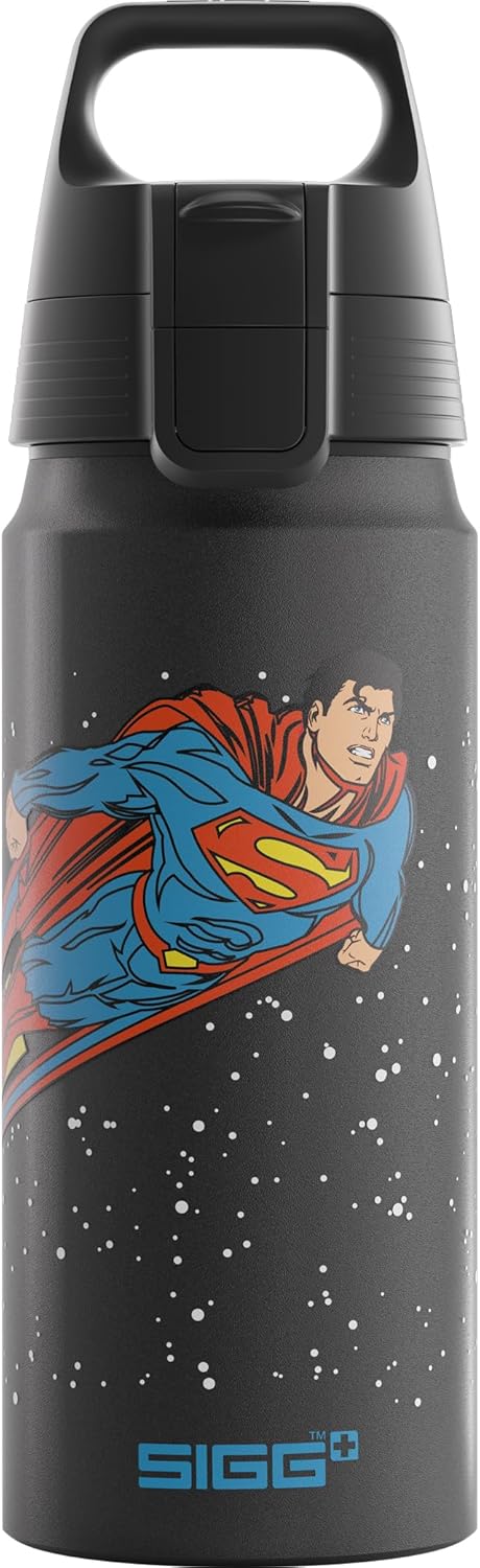 - WMB One Superman alüminyum içecek şişesi, karbondioksit için uygun, sızdırmaz, tüy kadar hafif, BPA içermez, iklime zarar vermez, sertifikalı, spor ve okul, siyah, 0,6 l
