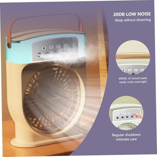 Fanı 3 Hızlı Rüzgarlı Taşınabilir AC Sessiz Sis Fanı USB Şarj Edilebilir Küçük Taşınabilir Klima 600ml Hava Soğutucu Fanı, 7 Gece Lambalı 1/2/3 H Zamanlayıcı Stili 2, Hava Soğutucu Fanı