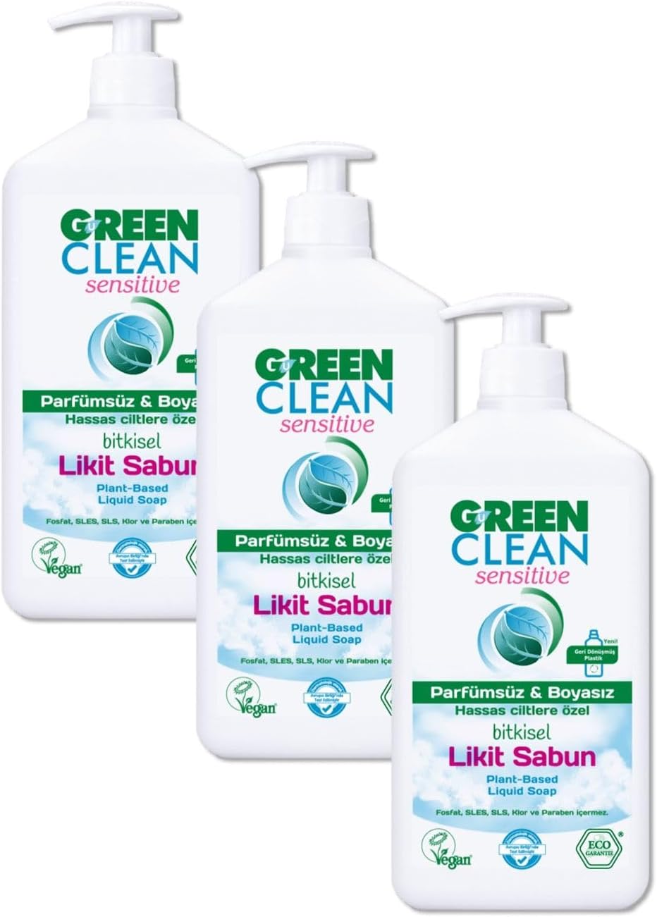 U Green Clean Hassas Ve Alerjik Ciltlere Özel Parfümsüz Boyasız Likit Sabun 500 ml 3'lü