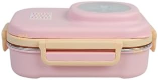 Alternative view of Bento 1100ml Lunchbox Tek Katlı 3 Bölmeli Kaseli Çelik Sefer Tası Yemek Kutusu (Açık Pembe-Sarı)