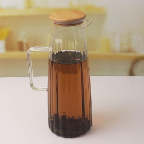 Alternative view of Bambu Kapaklı Borosilikat Cam Yağdanlık ve Sürahi | 1000ml (11x26cm) Çok Amaçlı İçecek ve Sıvı Gıda Saklama