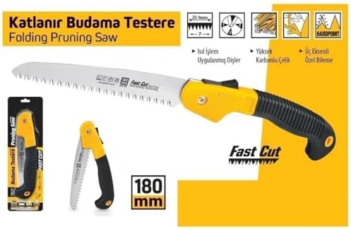 Katlanır Budama Testeresi 180 Mm, Yüksek Karbonlu Çelikten İmal Edilmiş, Taşlanmış Krom Kaplı Yüzey