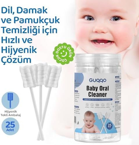 Alternative view of Guqqo Bebek Ağız Temizleme Çubuğu, 25 Adet, Yenidoğan ve Bebekler İçin Pamukçuk, Dil, Damak ve Diş Eti Temizleyici, Tek Kullanımlık