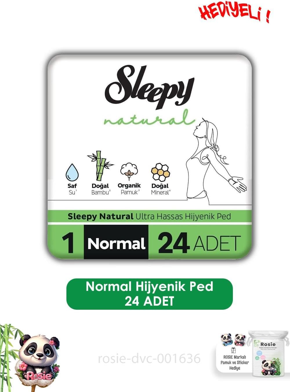 Natural Ultra Hassas Hijyenik Ped Normal 24 Adet Ped ve ROSIE
