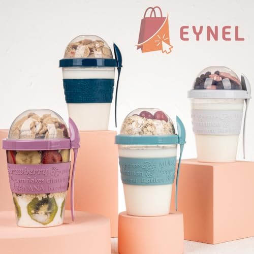 Alternative view of Renkli and Go Kaşıklı Hazneli Meyveli Yoğurt Kabı Piknik Iş Atıştırmalık Diyet Müsli Granola Süt Bardağı (Pembe)