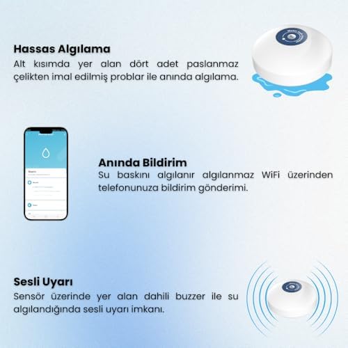 Alternative view of WiFi Su Baskını Sensörü - Dahili Alarmlı (, Smart Life Uyumlu)
