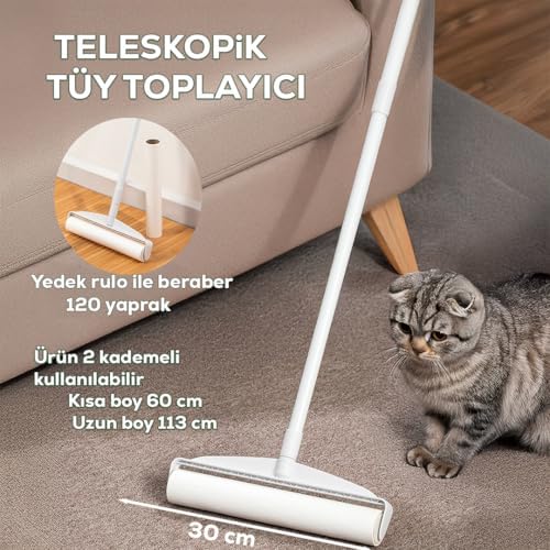 Alternative view of 3109 Teleskopik Uzun Saplı Yedek Başlıklı Tüy Alma Rulosu Tüy Toz alıcı Rulo 60 Yaprak