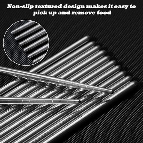 5 Çift Paslanmaz Çelik Chopsticks – Metal Çin Yeme Çubuğu Seti, Kaymaz Sushi ve Noodle Çubuğu, Yeniden Kullanılabilir Makarna ve Yemek Çubuğu Takımı