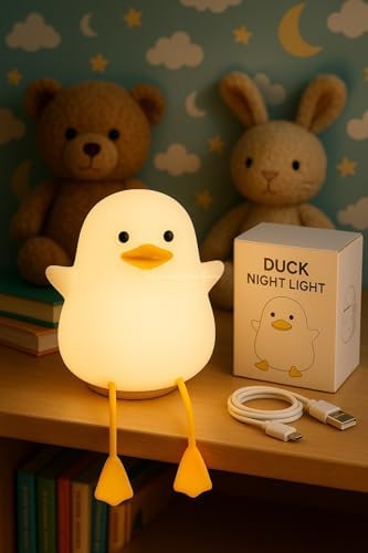 Hayvan Figürlü Gece Lambası, Silikon RGB Dokunmatik, Yumuşak Işık, Bebek Odası ve Çocuklar İçin, USB Şarjlı, Renkli Aydınlatma, Dekoratif Gece Lambası, Uyku Işığı (Ördek)
