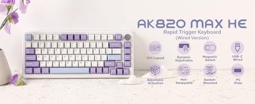 Alternative view of Ajazz AK820 Max HE Hall Effect Manyetik Switch Kablolu Oyun Klavyesi 8000Hz Mor Beyaz