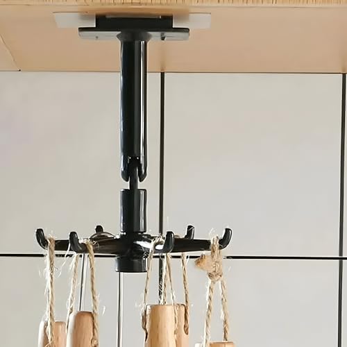 1 Adet 6 Kancalı 360° Döner Yapıştırmalı Askılık - Mutfak ve Banyo Organizeri, Kepçe, Havlu, Lif Askısı