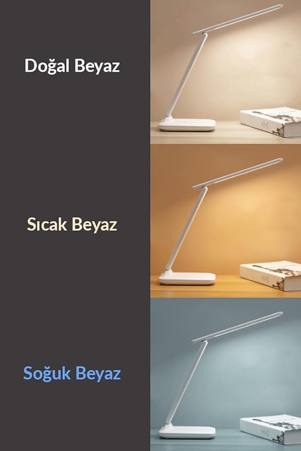 Şarjlı Masa Lambası 3 Renk Dokunmatik Telefon Standlı Kademeli Çalışma Okuma Işığı Gece Lambası 9W 3 Aydınlatma Modlu Taşınabilir Küçük Masa Lambası, Çocuklar için Çalışma, Yurt