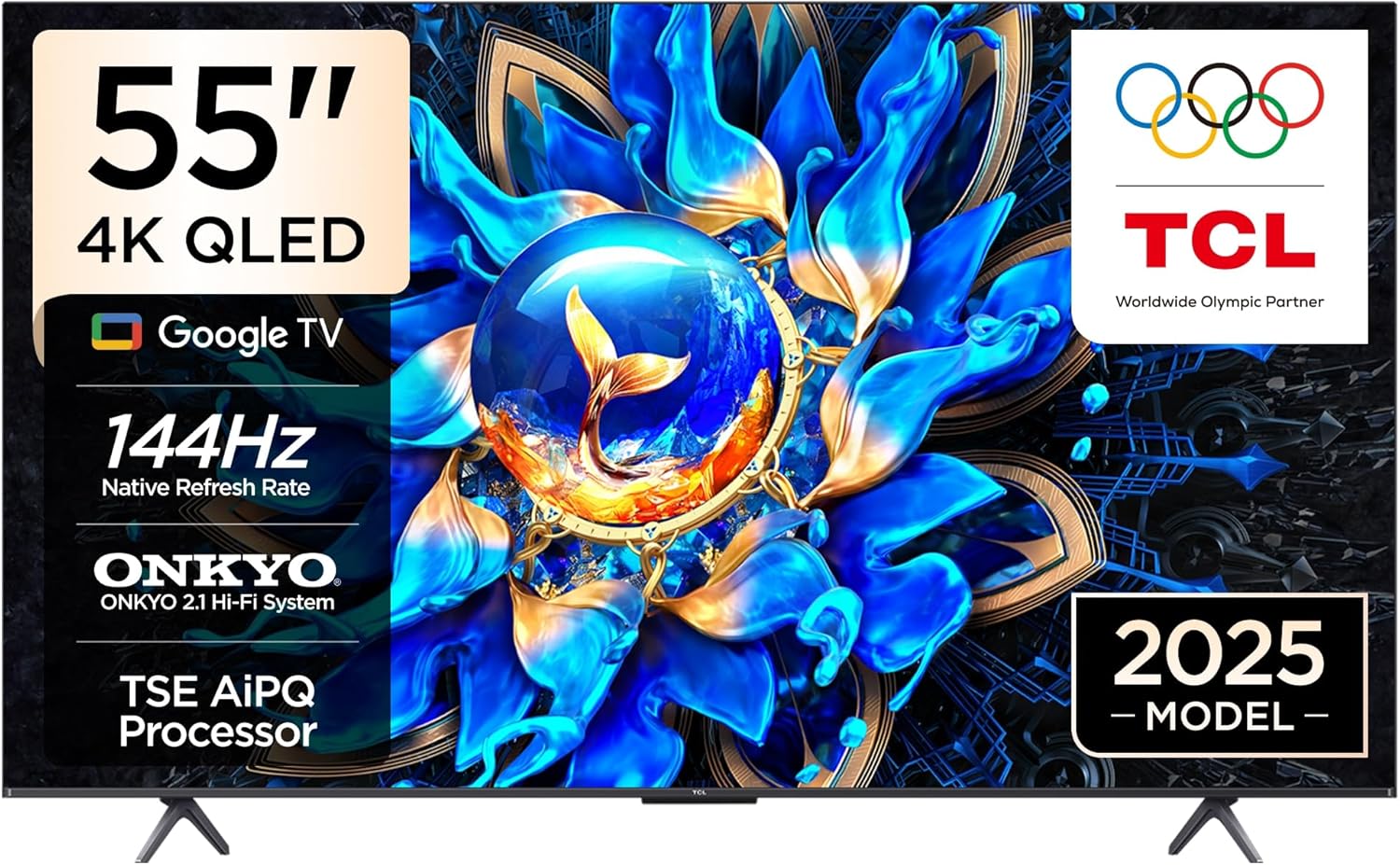 TCL 55 inç Akıllı TV 55T8C 4K QLED Renkli Quantum Crystal HDR10+ Oyun TV, 144Hz Doğal Yenileme Hızı, ONKYO 2.1 Hi-Fi Ses Sistemi, Dolby Atmos, DTS Virtual X, MEMC, Game (2025 Modeli)