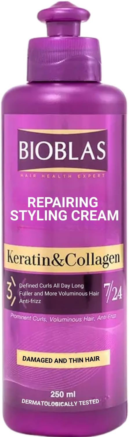 Bioblas Repairing Styling Cream – Keratin & Kolajen, belirgin bukleler için, görünür hacim ve yoğun bakım – 250 ml