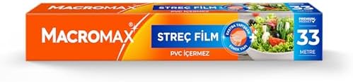Macro Max Streç Film 33 Metre, PVC İçermez, Standart Boy Gıdaları Taze Tutan Streç Film