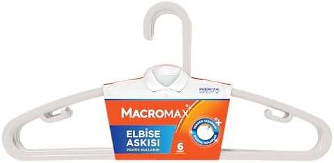 Macro Max Elbise Askısı 6'lı Paket (Beyaz/Siyah), Düzenli Dolaplar İçin Pratik Kıyafet Askısı