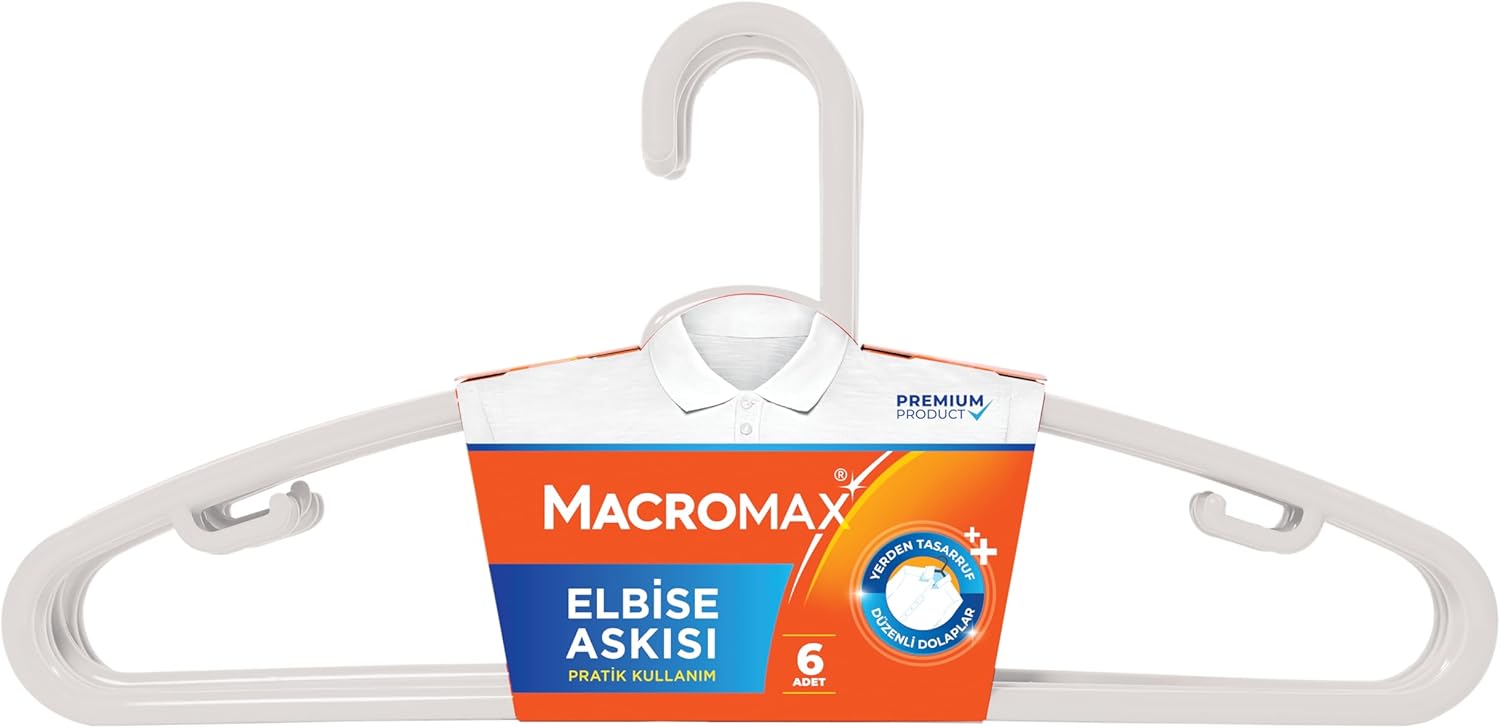 Alternative view of Macro Max Elbise Askısı 6'lı Paket (Beyaz/Siyah), Düzenli Dolaplar İçin Pratik Kıyafet Askısı