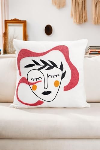 45X45 Özel Tasarım Panç Süzene Desen Dekoratif Kırlent Kılıfı Modern Beyaz 52