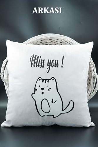 Harfli Kırlent Kılıfı Kadife 43X43 Cm Çift Taraflı K Harfi Kedi Desenli Evlilik Teklifi Doğum Günü