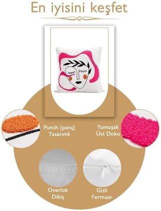 45X45 Özel Tasarım Panç Süzene Desen Dekoratif Kırlent Kılıfı Modern Beyaz 50
