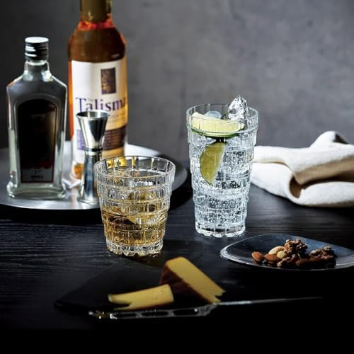 Alternative view of Kabartmalı Kare Desenli Cam Bardak Seti 6’lı 380 ml – Geometrik Tasarım, Premium Uzun İçim Bardakları, Modern Bar Sunumu, Borosilikat Cam