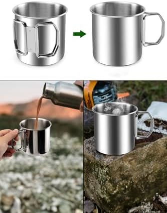 4 Adet Çelik 250 ml. Katlanır Kulp Kahve Kamp Bardağı Fincanı mt163-4