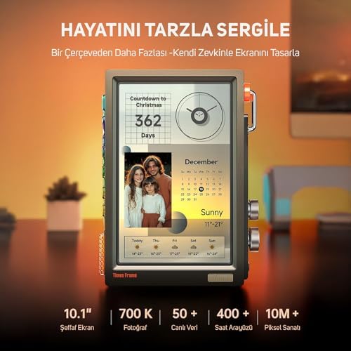 Alternative view of Times Frame-10.1 inç Dijital Resim Çerçevesi Şeffaf IPS Akıllı Linux OS RGBLED Döner Düğme WiFi 64GB 400+Saat Yüzleri Widget 50+API Beslemeleri Hediye Modu Piksel Sanat Topluluğu (Siyah)