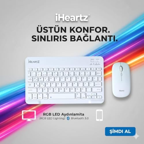 Alternative view of KEY 01 KABLOSUZ BLUETOOTH WİRELESS TÜMÜ TÜRKÇE KARAKTERLİ i ü ğ harfleri bulunur KLAVYE MOUSE SETİ (BEYAZ)