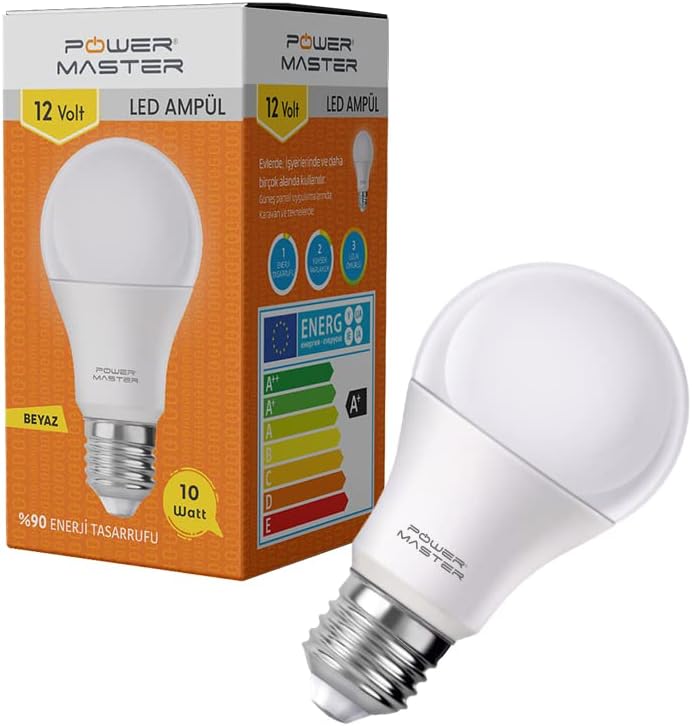 Alternative view of 2 Adet, E27, 12 Volt, 10 Watt, Beyaz 6500K, Led Ampul, (DC 12 Volt Aküler İçin), Kamp, karavan, tekne ve 12V akü sistemleri, Powermaster