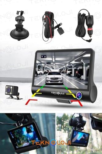 Araç İçi Kamera 4'' Lcd Ekran 3 Kameralı 170° Geniş Açı 1080p G-Sensör Gece Görüşlü Uyumlu Yol Kayıt