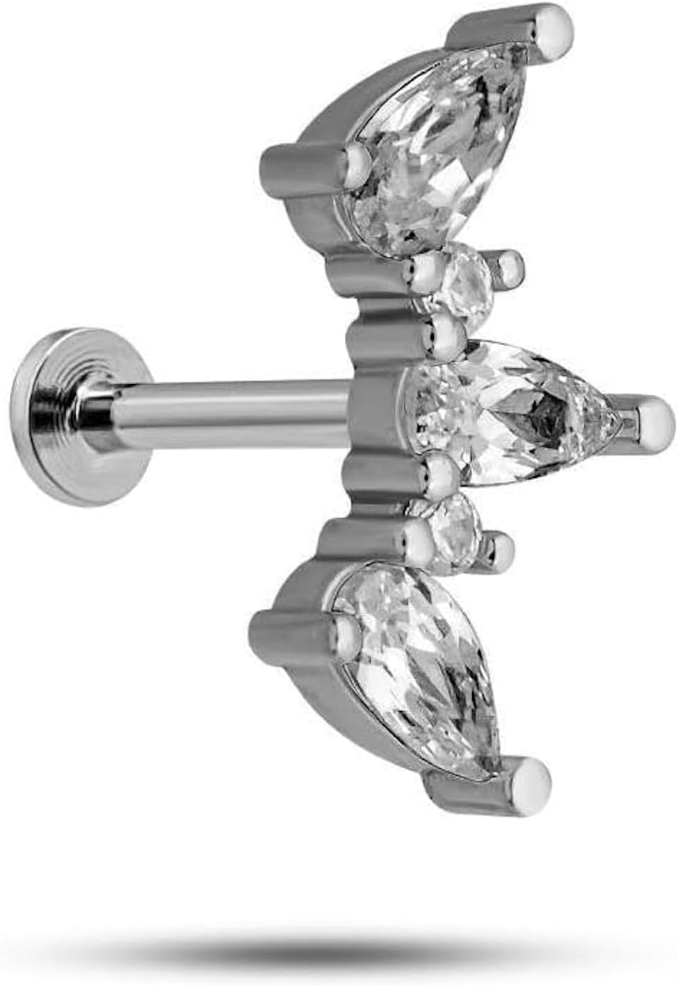 NEREZE 925 Ayar Gümüş Rodyumlu Minimal 3'Lü Damla Taşlı Tragus Piercing Küpe
