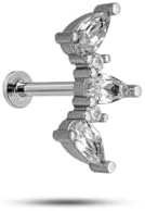 Alternative view of NEREZE 925 Ayar Gümüş Rodyumlu Minimal 3'Lü Damla Taşlı Tragus Piercing Küpe