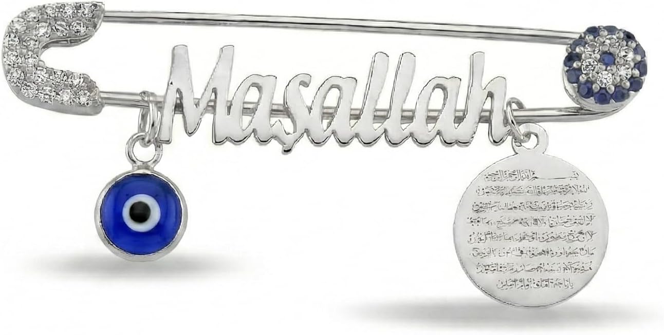 Alternative view of NEREZE Bebek Gümüş Maşallah Yazılı Çengelli İğne