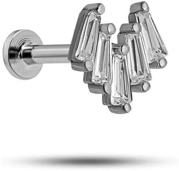 NEREZE 925 Ayar Gümüş Rodyumlu Minimal Beş Baget Taşlı Tragus Piercing Küpe
