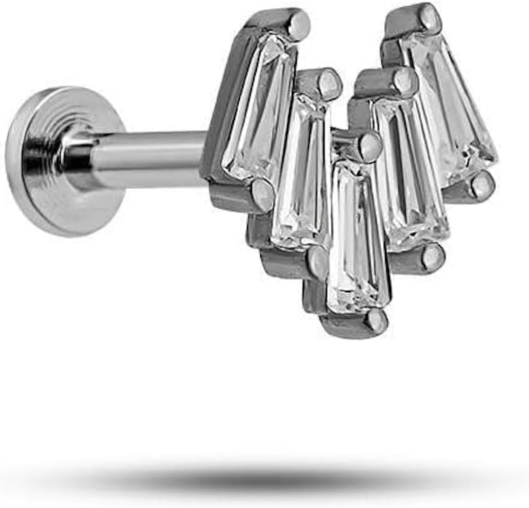 Alternative view of NEREZE 925 Ayar Gümüş Rodyumlu Minimal Beş Baget Taşlı Tragus Piercing Küpe