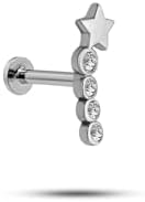 NEREZE 925 Ayar Gümüş Rodyumlu Minimal Kayan Yıldız Dört Taşlı Tragus Piercing Küpe