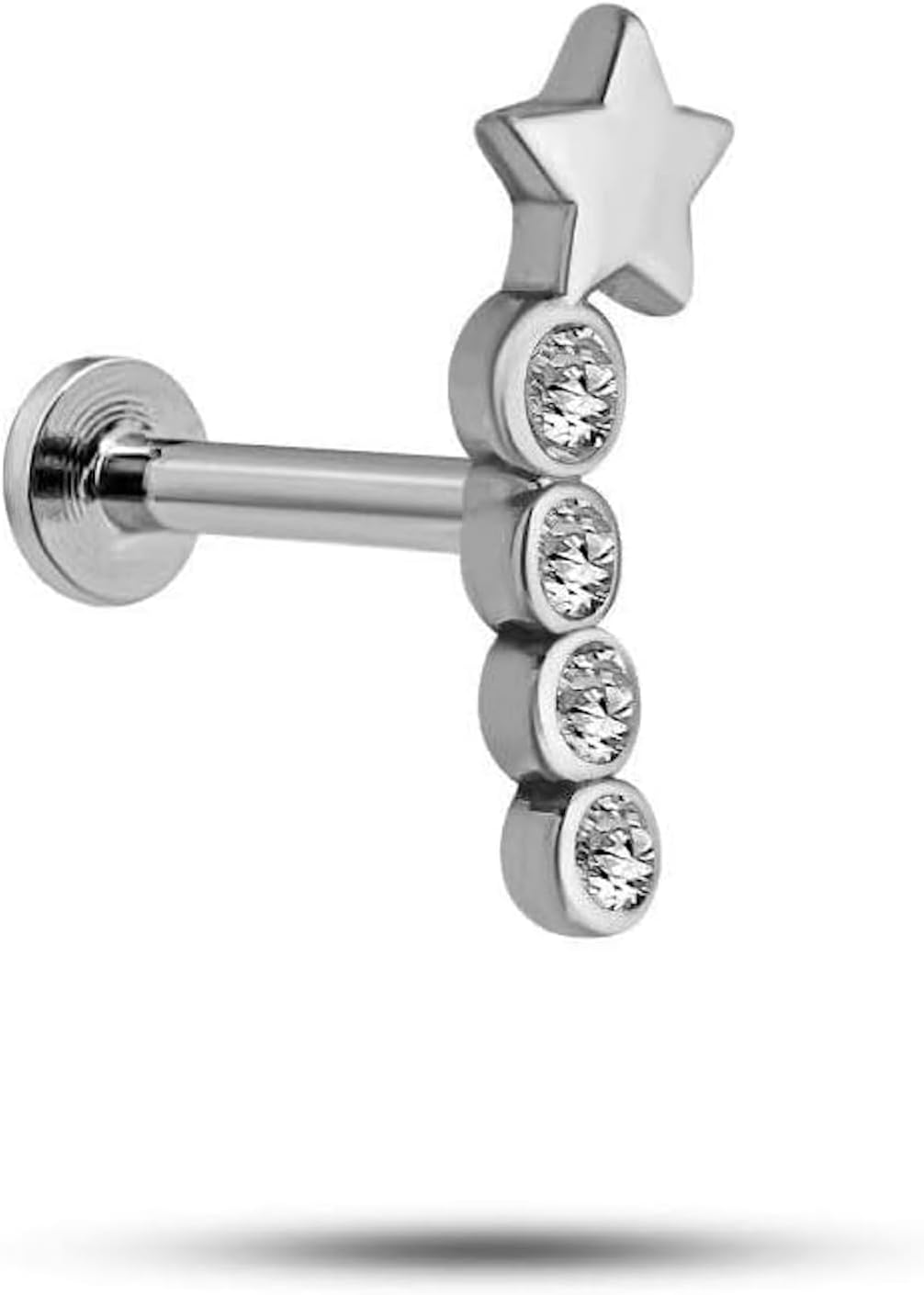 Alternative view of NEREZE 925 Ayar Gümüş Rodyumlu Minimal Kayan Yıldız Dört Taşlı Tragus Piercing Küpe