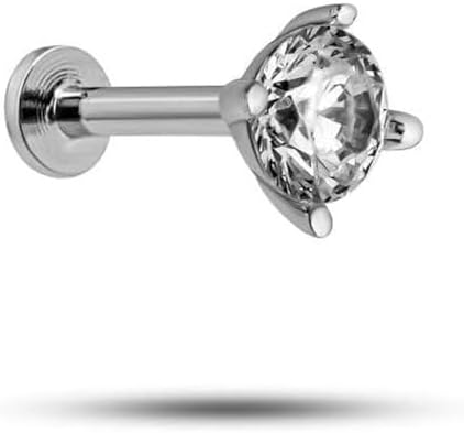 NEREZE 925 Ayar Gümüş Rodyumlu Minimal 4 mm Tek Taş Tragus Piercing Küpe